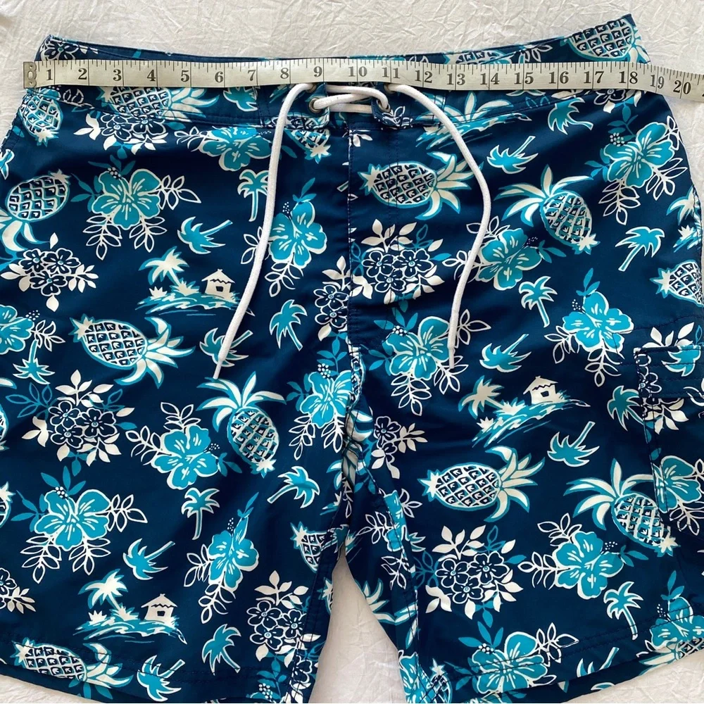 J.crew blue swim trunks floral pineapple cool tropical pattern men’s size 35